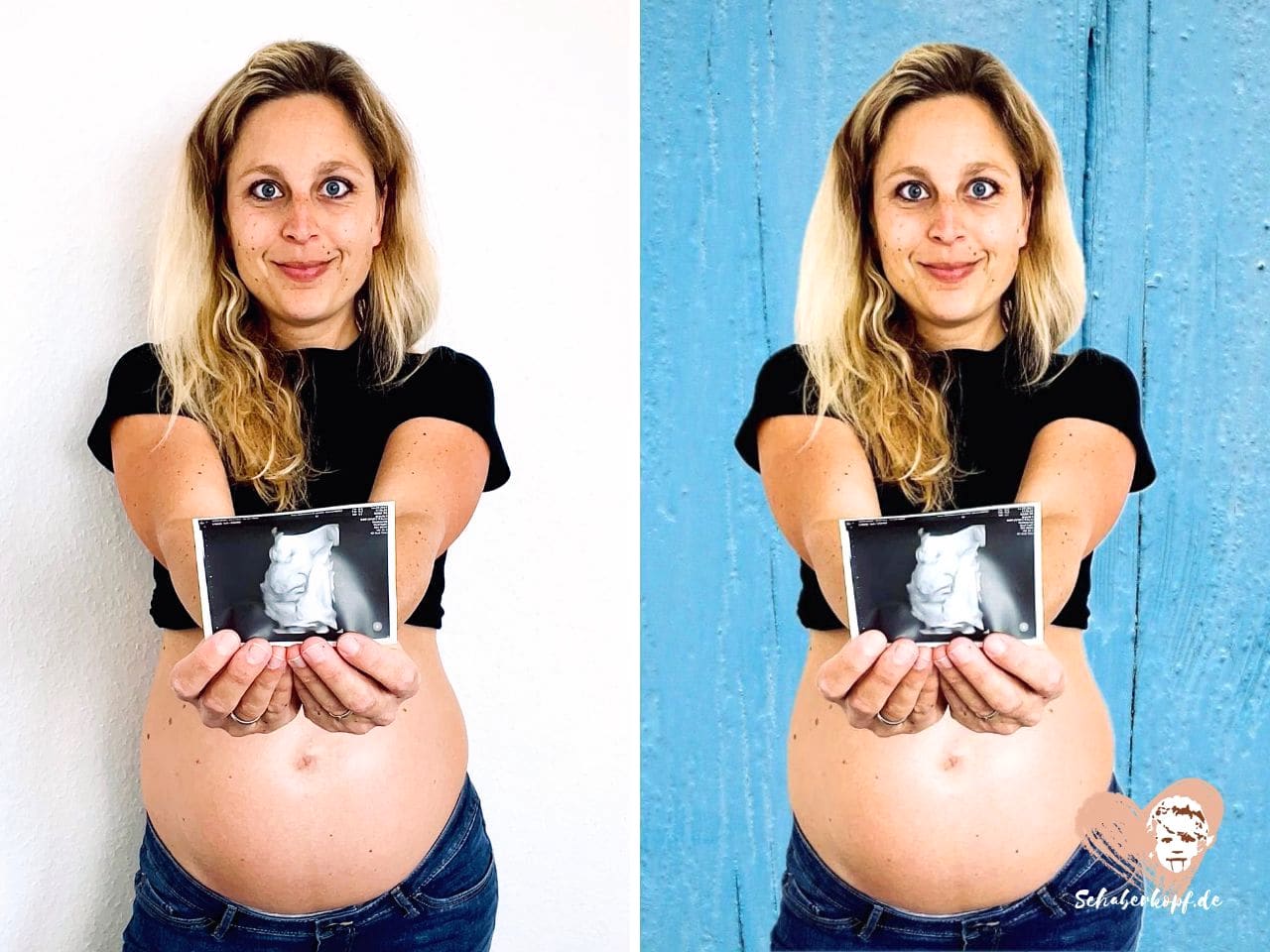 Schwangerschaftsfotos selbst machen Zuhause Ultraschallbild Hintergrund anpassen